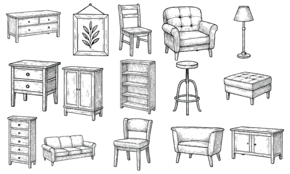 Download Hand Drawn Vintage Furniture Set - Vintage Collection