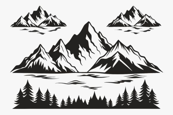 Download Vintage Monochrome Mountain Set Clipart - Vintage Collection