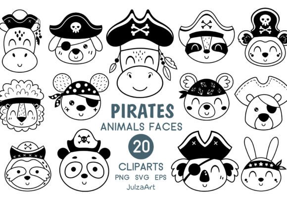 Download Black Pirate Animal Faces Clipart - Faces Collection