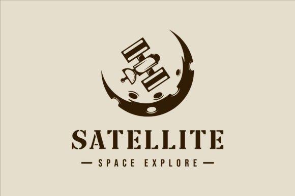 Download Satellite at Moon Logo Vintage Vector - Vintage Collection